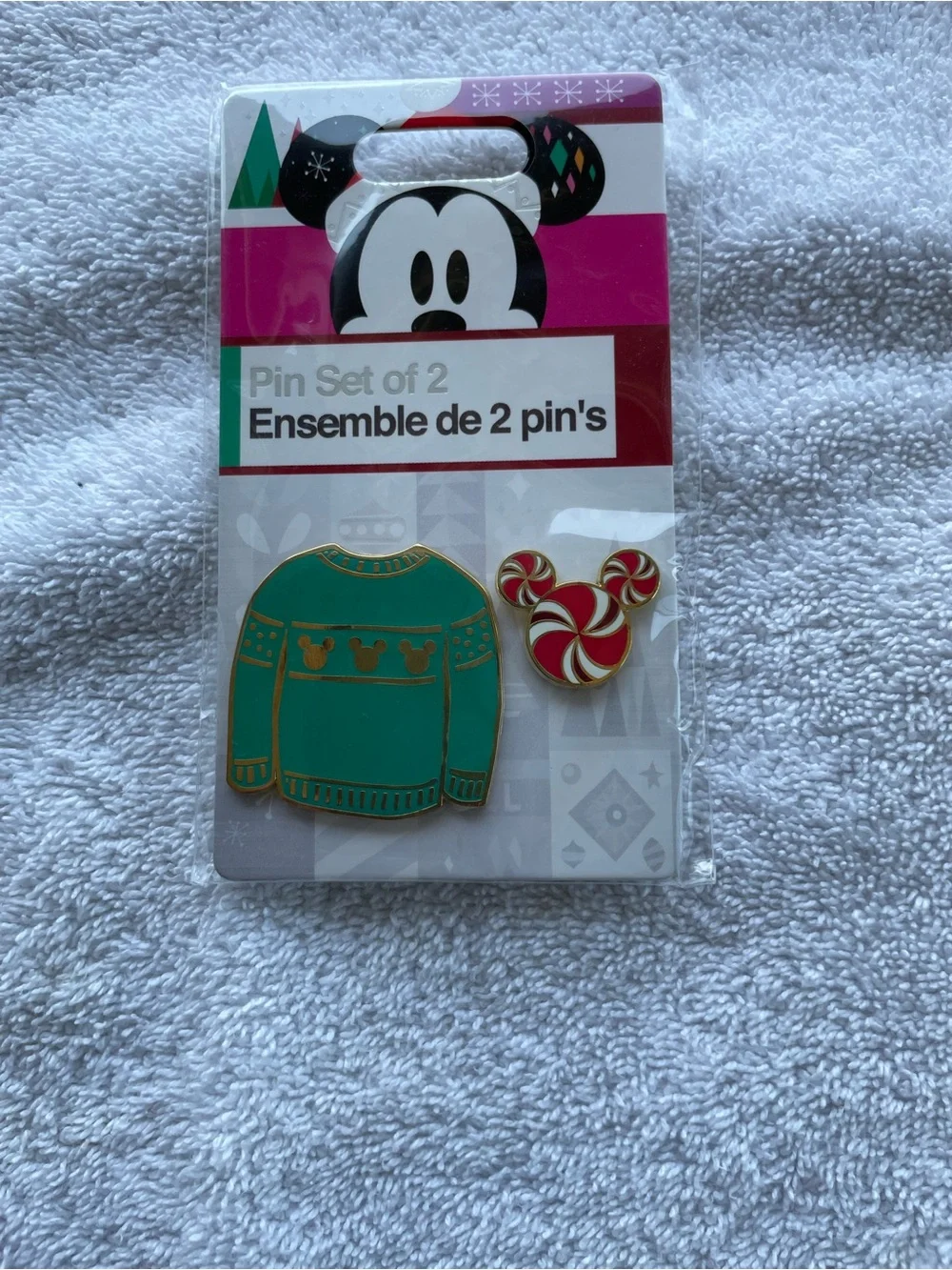 Disney Store Exclusive Holiday 2 piece pin set Ugly Sweater & Mickey Ears